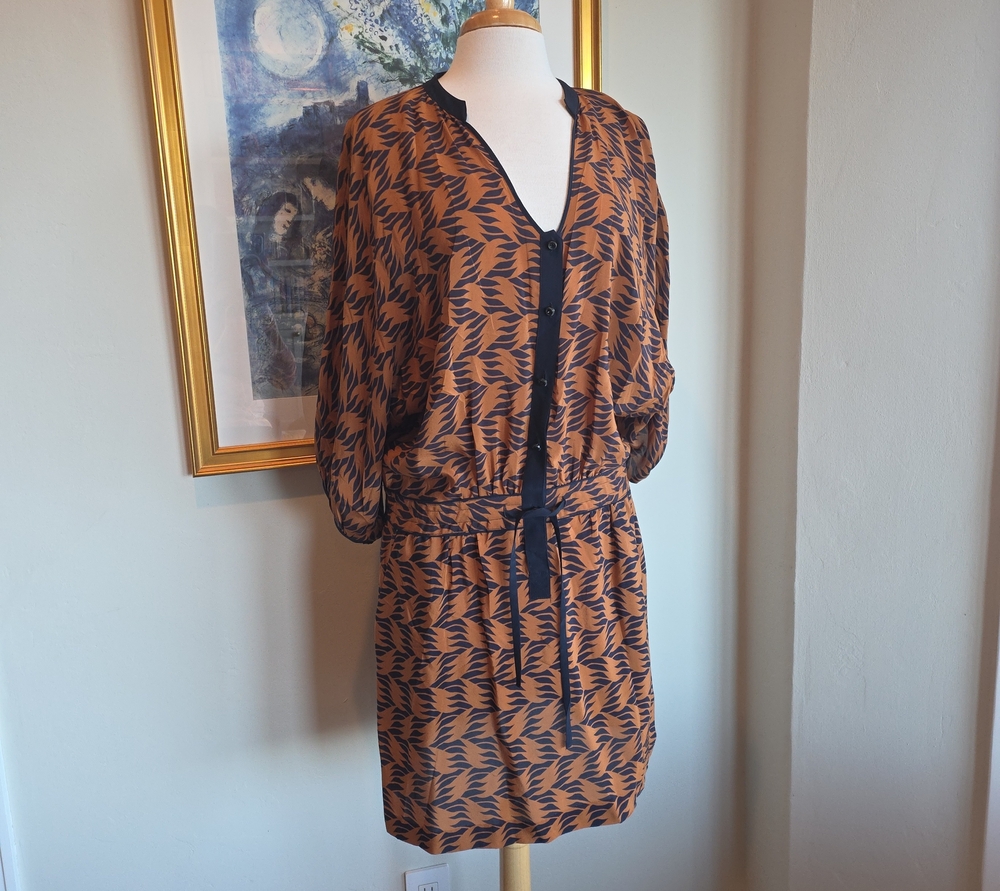💙leifsdottir Rust and Navy Printed Tie-Waist Mini Dress